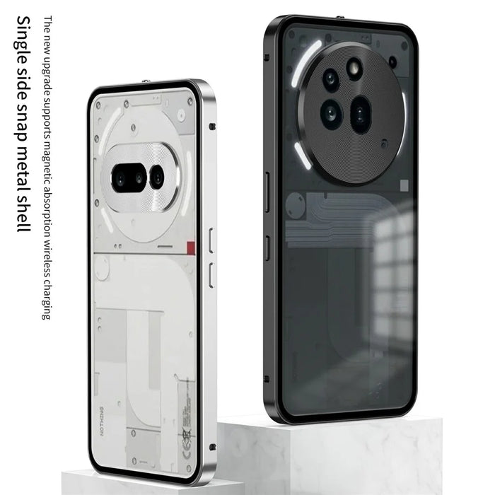 For Nothing Phone (3a) Matte Case Aluminium Alloy + PC Phone Cover Pop-Up Snap Lock - Black - 2