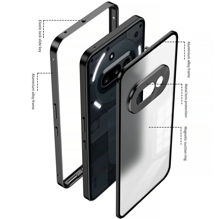 For Nothing Phone (3a) Matte Case Aluminium Alloy + PC Phone Cover Pop-Up Snap Lock - Black - 3