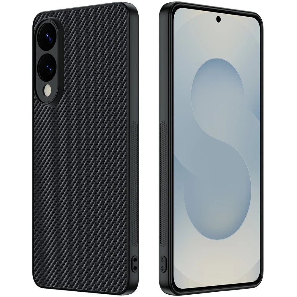 For Samsung Galaxy S25 Edge Case Leather + PC Hard Phone Cover Carbon Fiber Texture - Carbon Fiber / Black - 1