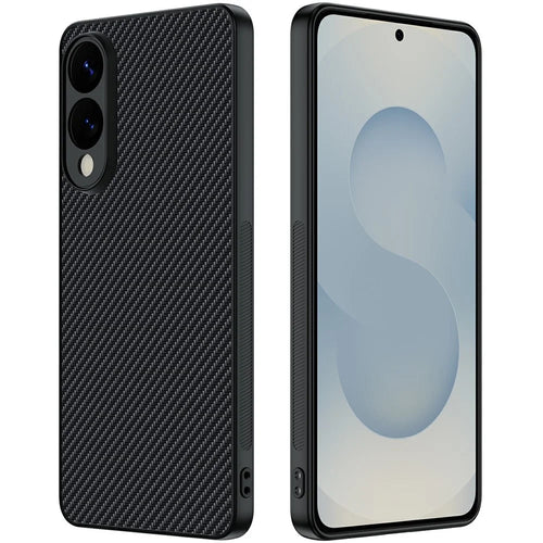 For Samsung Galaxy S25 Edge Case Leather + PC Hard Phone Cover Carbon Fiber Texture - Carbon Fiber / Black - 1
