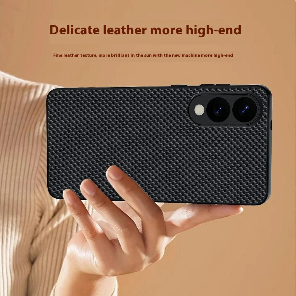 For Samsung Galaxy S25 Edge Case Leather + PC Hard Phone Cover Carbon Fiber Texture - Carbon Fiber / Black - 2