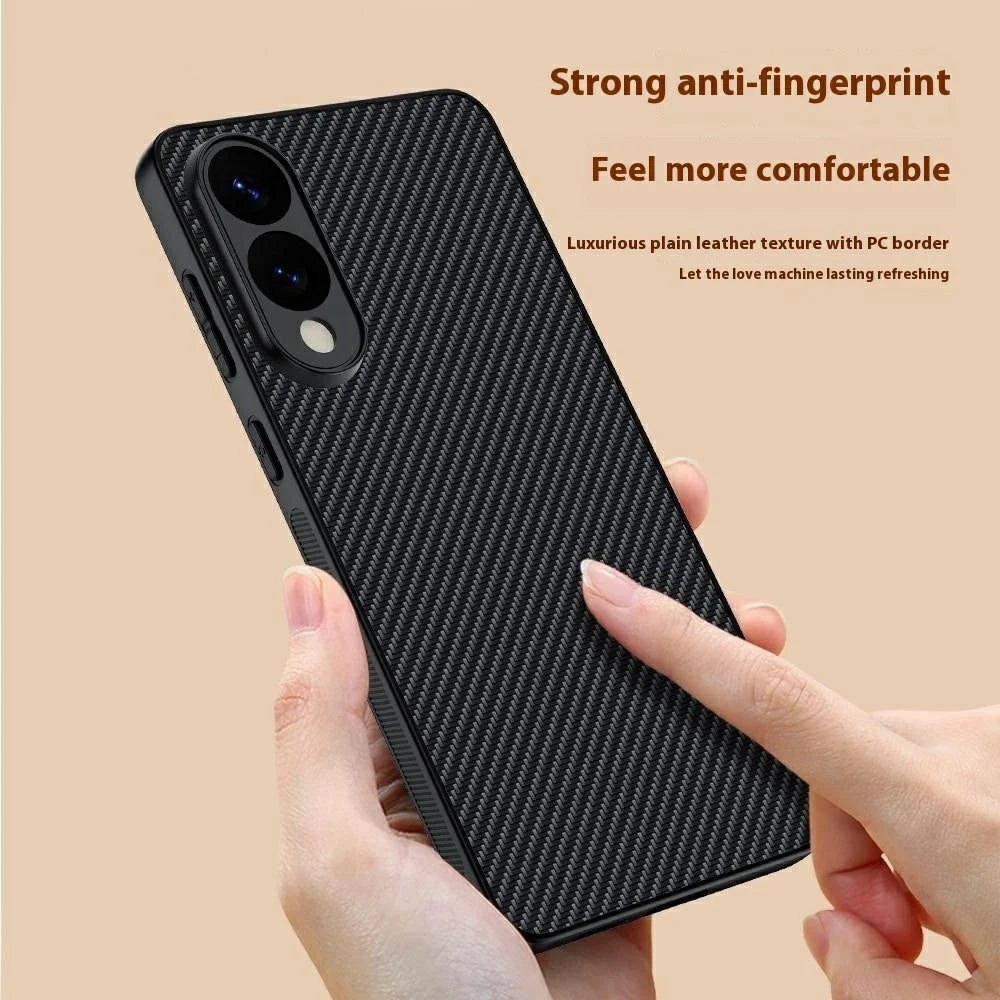 For Samsung Galaxy S25 Edge Case Leather + PC Hard Phone Cover Carbon Fiber Texture - Carbon Fiber / Black - 4