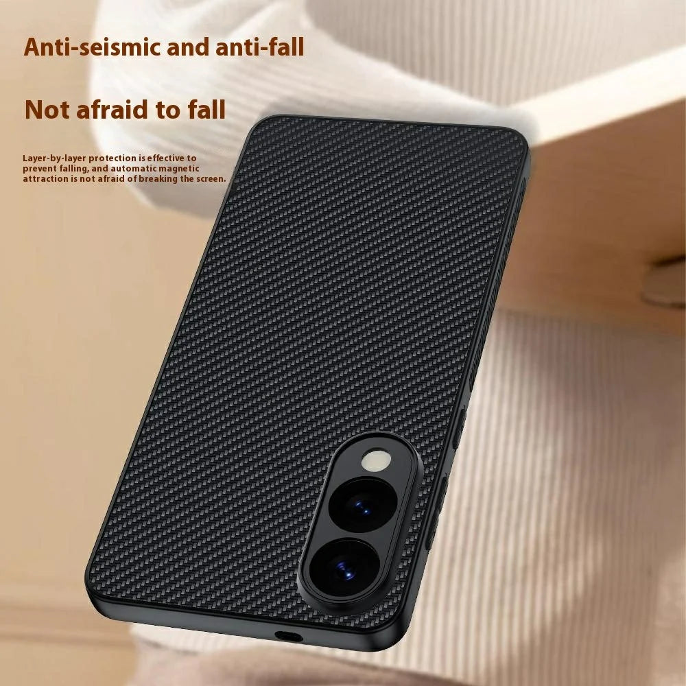 For Samsung Galaxy S25 Edge Case Leather + PC Hard Phone Cover Carbon Fiber Texture - Carbon Fiber / Black - 5