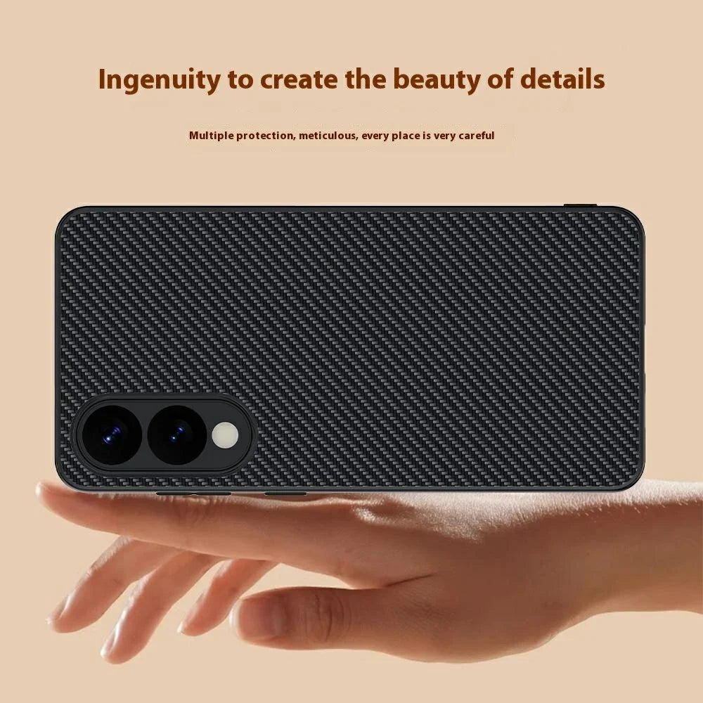 For Samsung Galaxy S25 Edge Case Leather + PC Hard Phone Cover Carbon Fiber Texture - Carbon Fiber / Black - 6