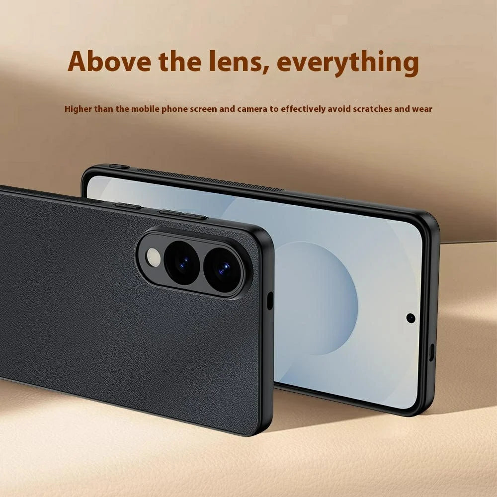 For Samsung Galaxy S25 Edge Case PU Leather Coated PC + TPU Anti-Drop Phone Cover - Black - 3