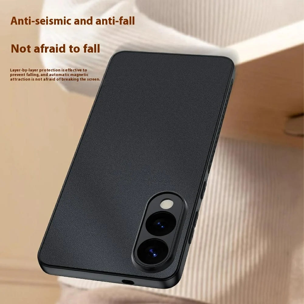 For Samsung Galaxy S25 Edge Case PU Leather Coated PC + TPU Anti-Drop Phone Cover - Black - 5