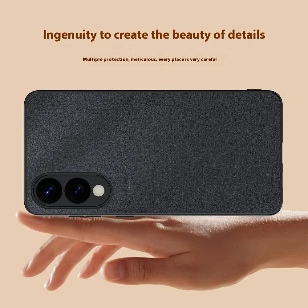 For Samsung Galaxy S25 Edge Case PU Leather Coated PC + TPU Anti-Drop Phone Cover - Black - 6