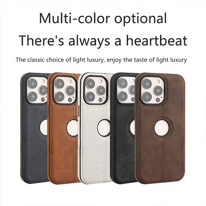 For iPhone 13 Pro Case Central Axis with Logo Cutout PU Leather + PC Phone Back Cover - Light Brown - 5