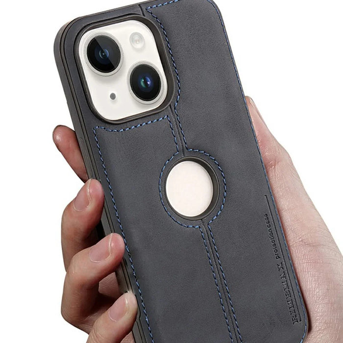 For iPhone 14 Case Central Axis with Logo Cutout PU Leather + PC Phone Back Cover - Light Brown - 5