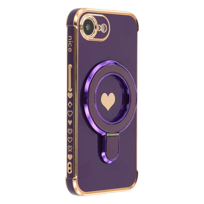 For iPhone 17e / 16e Case Kickstand Electroplating Love Printing TPU Back Cover - Dark Purple - 1