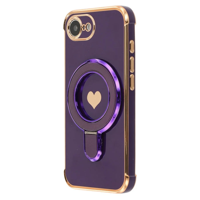 For iPhone 17e / 16e Case Kickstand Electroplating Love Printing TPU Back Cover - Dark Purple - 3