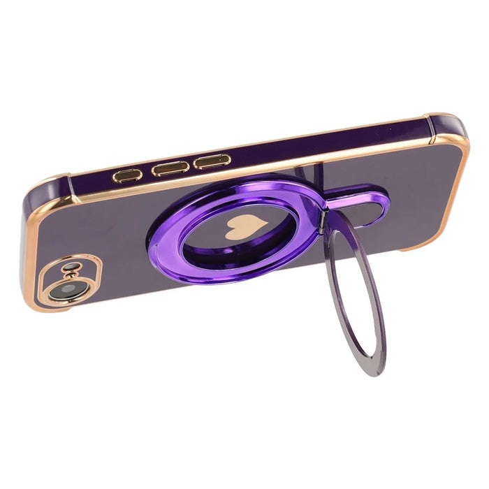 For iPhone 17e / 16e Case Kickstand Electroplating Love Printing TPU Back Cover - Dark Purple - 4