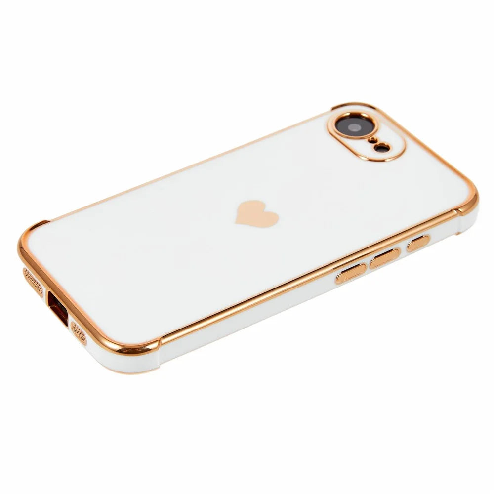 For iPhone 17e / 16e Case TPU Phone Back Cover Electroplating Heart Pattern - Ivory White - 3