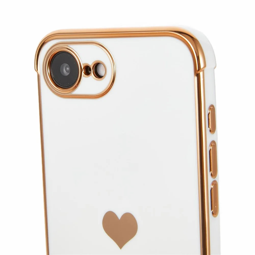 For iPhone 17e / 16e Case TPU Phone Back Cover Electroplating Heart Pattern - Ivory White - 6