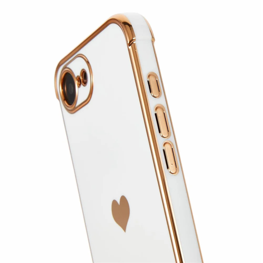 For iPhone 17e / 16e Case TPU Phone Back Cover Electroplating Heart Pattern - Ivory White - 7