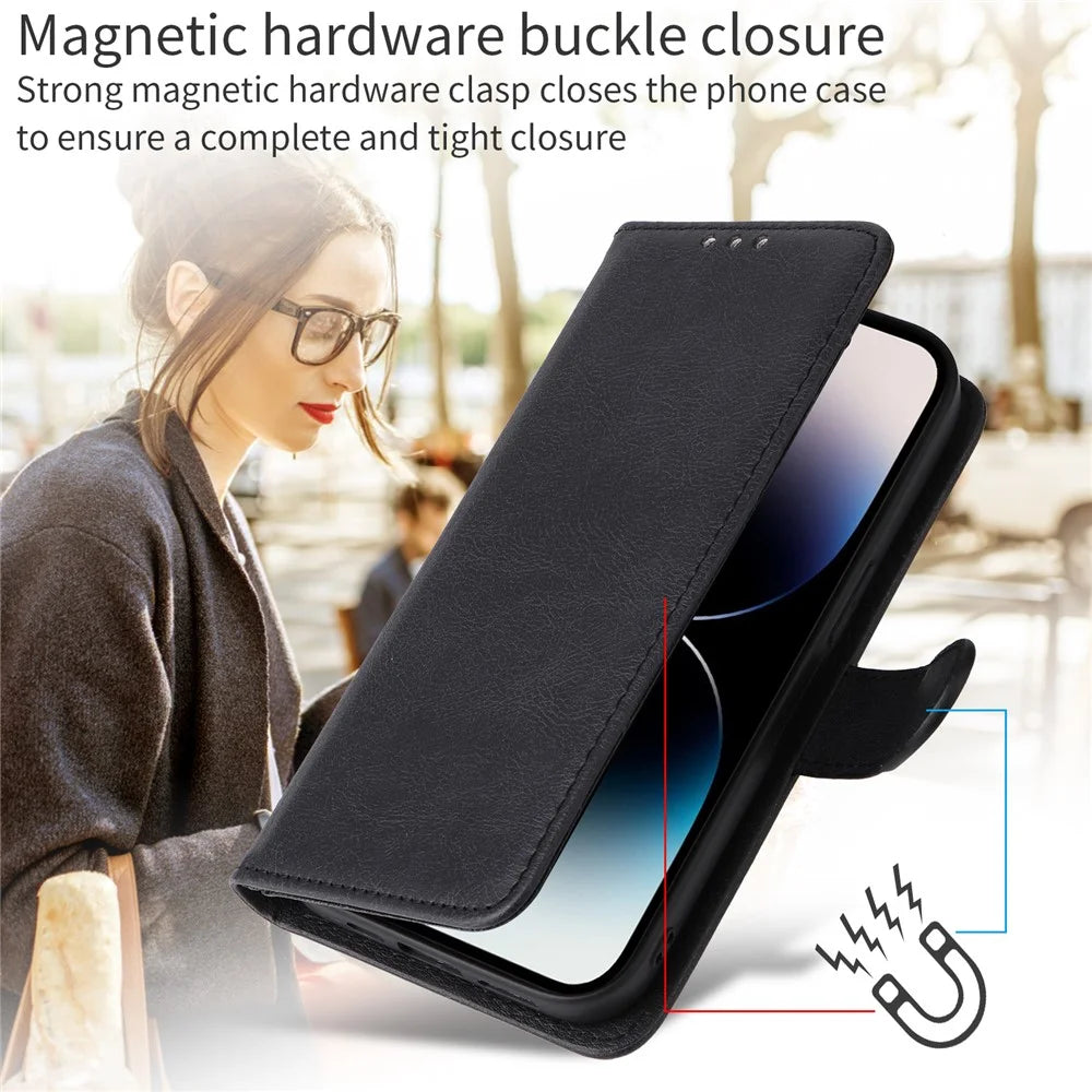 For iPhone 17e / 16e Case 2 in 1 Detachable Magnetic Leather Wallet Mobile Cover with Strap - Black - 3