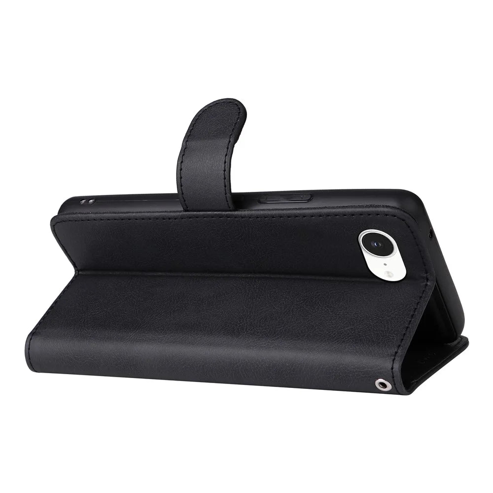 For iPhone 17e / 16e Case 2 in 1 Detachable Magnetic Leather Wallet Mobile Cover with Strap - Black - 5