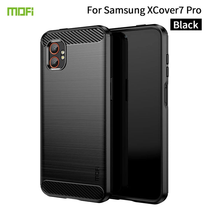 MOFI For Samsung Galaxy XCover7 Pro Back Cover  Brushed Texture Carbon Fiber Soft TPU Case - Black - 2
