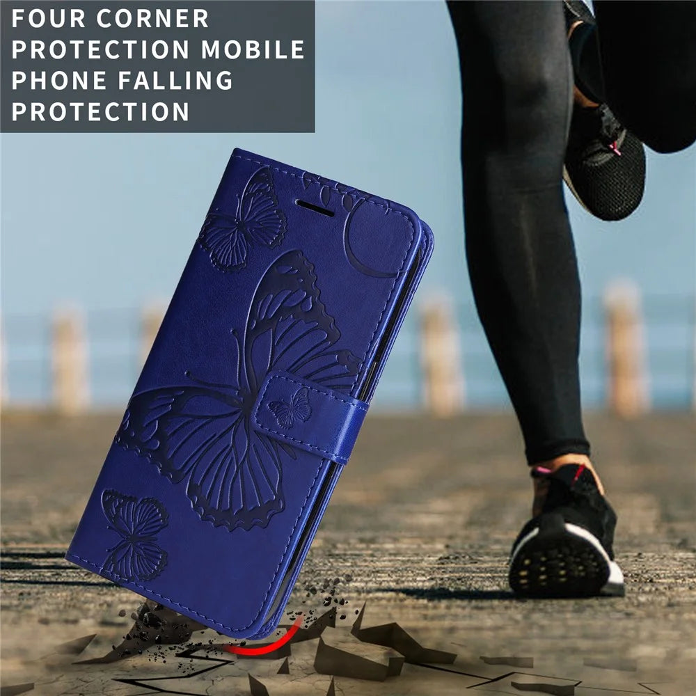 For Samsung Galaxy A36 5G Wallet Case Floral Butterfly Imprinted Leather Phone Cover Stand - Blue - 3