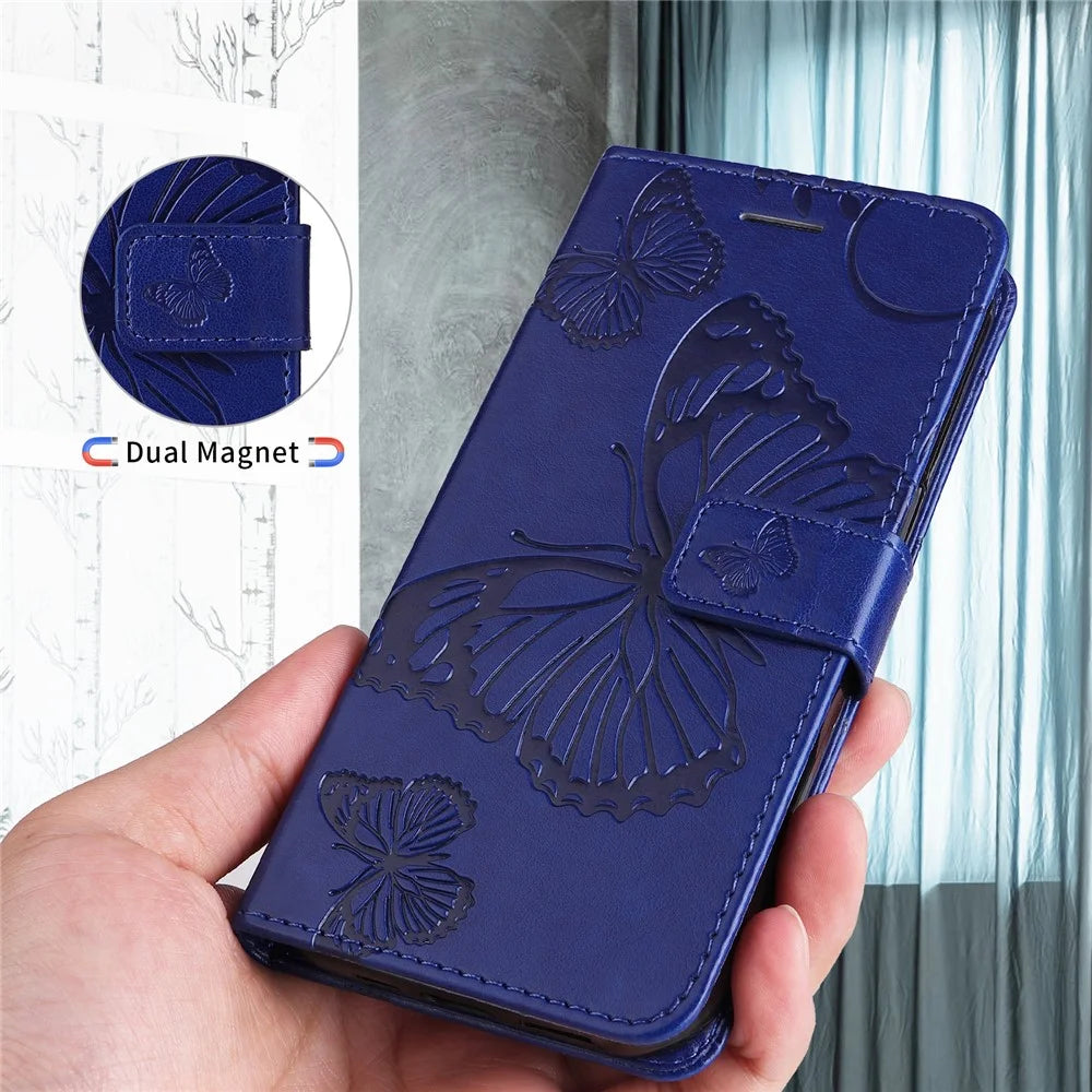 For Samsung Galaxy A36 5G Wallet Case Floral Butterfly Imprinted Leather Phone Cover Stand - Blue - 4