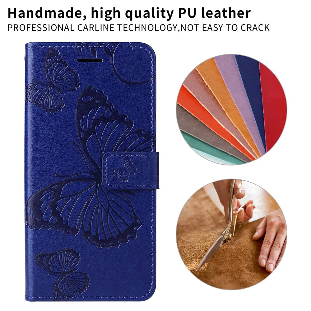 For Samsung Galaxy A36 5G Wallet Case Floral Butterfly Imprinted Leather Phone Cover Stand - Blue - 7