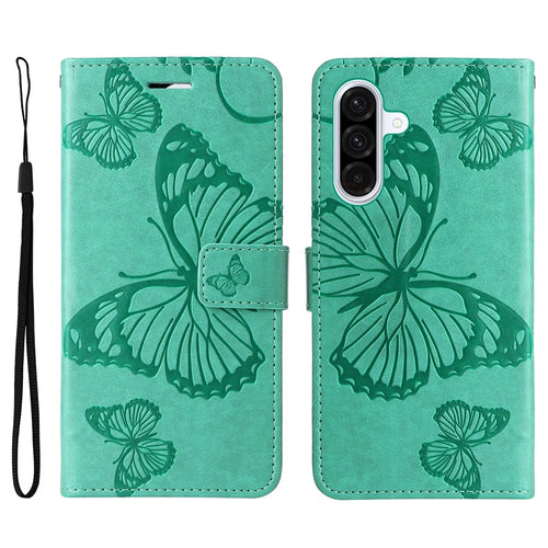 For Samsung Galaxy A56 5G / M56 5G Wallet Case Floral Butterfly Imprinted Leather Phone Cover Stand -  Green - 1