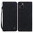 For iPhone 14 / 13 Case Lines Pattern Wallet Leather Phone Cover with Strap - Black - 1