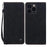 For iPhone 14 Pro Max Case Lines Pattern Wallet Leather Phone Cover with Strap - Black - 1