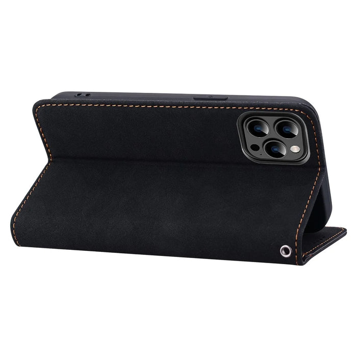For iPhone 14 Pro Max Case Lines Pattern Wallet Leather Phone Cover with Strap - Black - 3