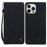 For iPhone 15 Pro Max Case Lines Pattern Wallet Leather Phone Cover with Strap - Black - 1