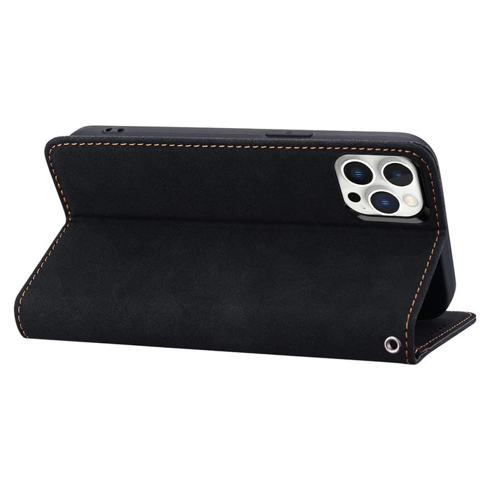 For iPhone 15 Pro Max Case Lines Pattern Wallet Leather Phone Cover with Strap - Black - 3