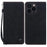 For iPhone 16 Pro Case Lines Pattern Wallet Leather Phone Cover with Strap - Black - 1