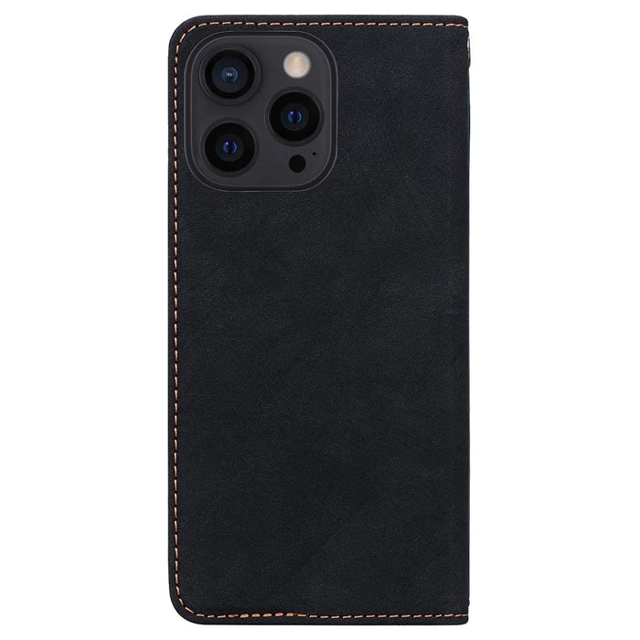 For iPhone 16 Pro Case Lines Pattern Wallet Leather Phone Cover with Strap - Black - 7
