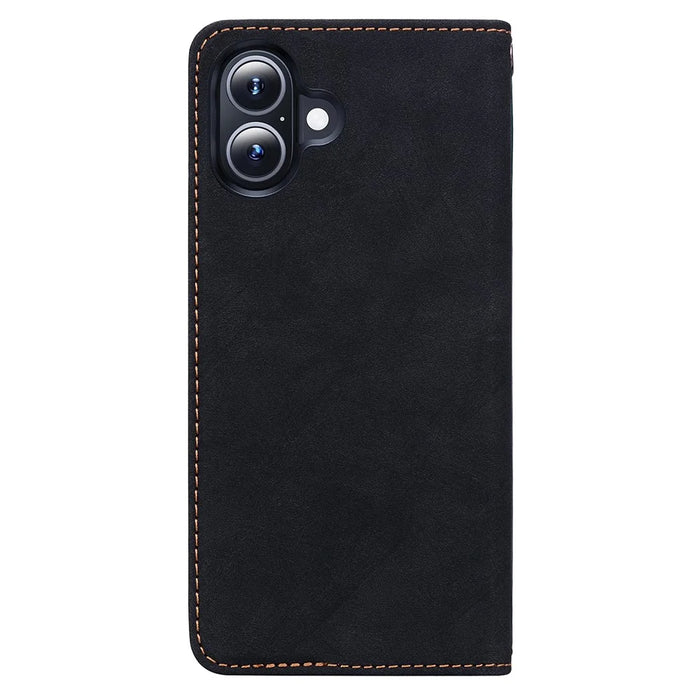 For iPhone 16 Plus Case Lines Pattern Wallet Leather Phone Cover with Strap - Black - 7