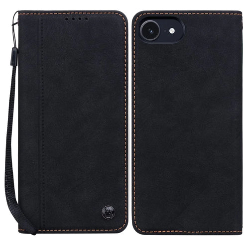 For iPhone 17e / 16e Case Lines Pattern Wallet Leather Phone Cover with Strap - Black - 1