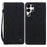 For Samsung Galaxy S23 Ultra Case Lines Pattern Wallet Leather Phone Cover with Strap - Black - 1