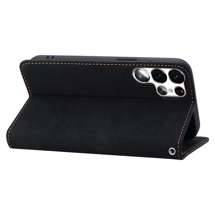 For Samsung Galaxy S23 Ultra Case Lines Pattern Wallet Leather Phone Cover with Strap - Black - 3