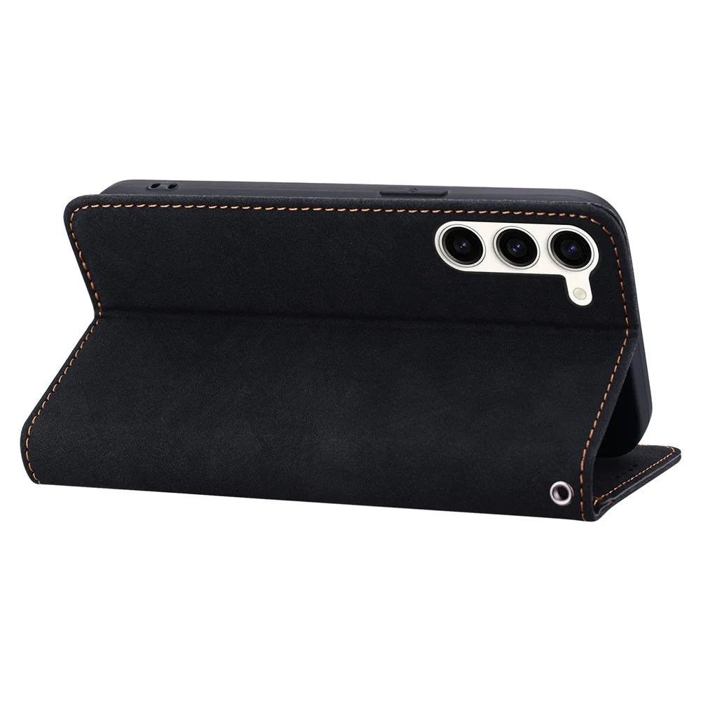 For Samsung Galaxy S23+ Case Lines Pattern Wallet Leather Phone Cover with Strap - Black - 3