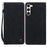 For Samsung Galaxy S23 Case Lines Pattern Wallet Leather Phone Cover with Strap - Black - 1
