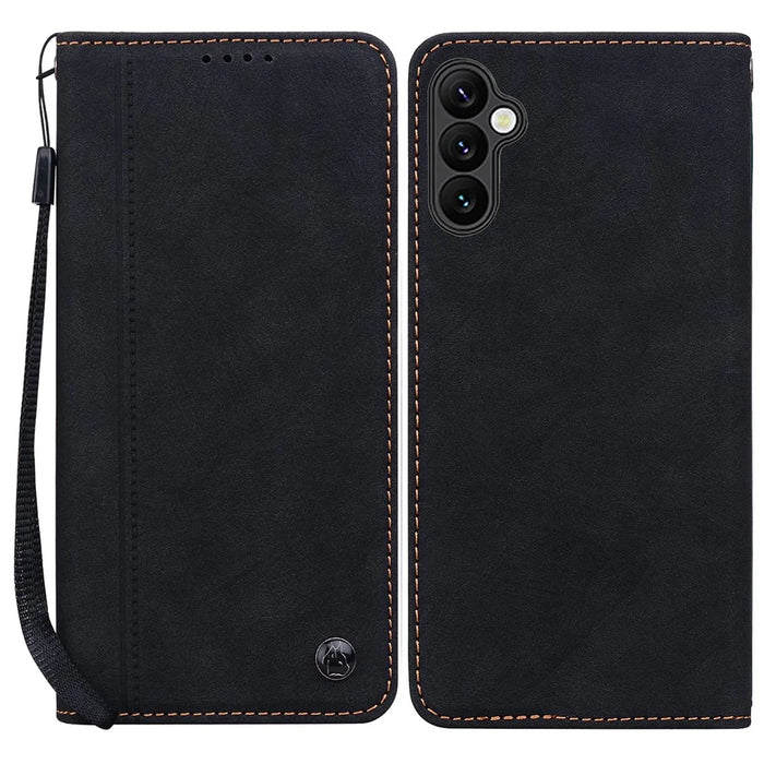 For Samsung Galaxy S25+ / S24+ Case Lines Pattern Wallet Leather Phone Cover with Strap - Black - 1