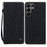 For Samsung Galaxy S25 Ultra Case Lines Pattern Wallet Leather Phone Cover with Strap - Black - 1