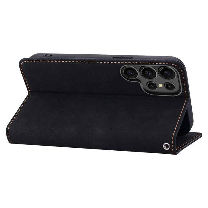 For Samsung Galaxy S25 Ultra Case Lines Pattern Wallet Leather Phone Cover with Strap - Black - 3