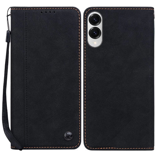 For Samsung Galaxy S25 Edge Case Lines Pattern Wallet Leather Phone Cover with Strap - Black - 1