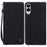 For Samsung Galaxy S25 Edge Case Lines Pattern Wallet Leather Phone Cover with Strap - Black - 1
