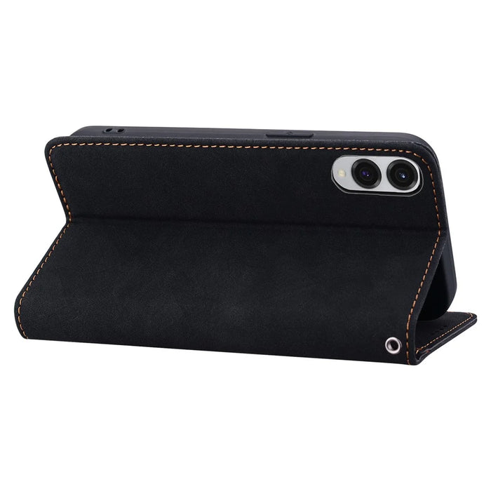 For Samsung Galaxy S25 Edge Case Lines Pattern Wallet Leather Phone Cover with Strap - Black - 3