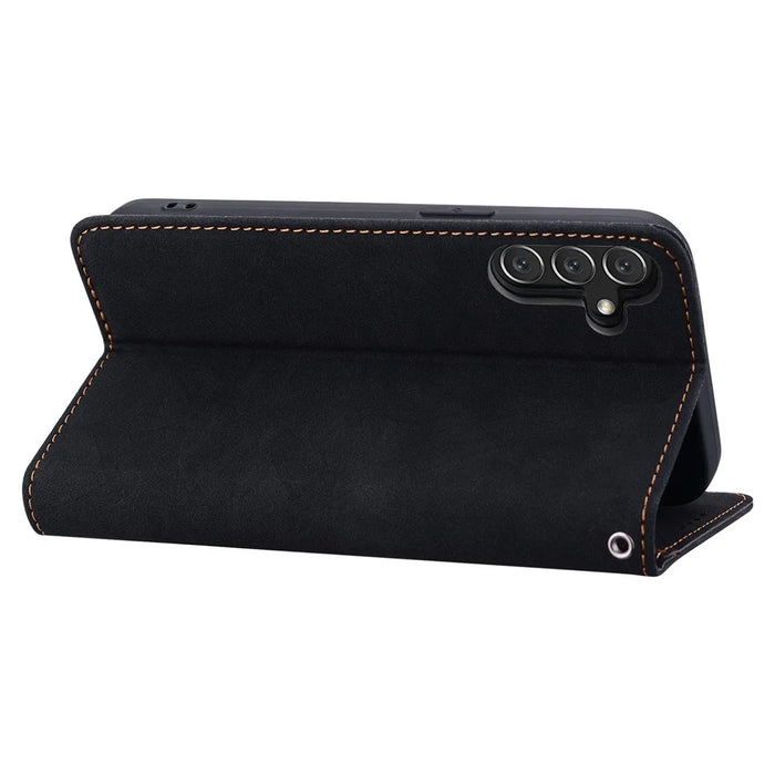 For Samsung Galaxy A35 5G Case Lines Pattern Wallet Leather Phone Cover with Strap - Black - 3