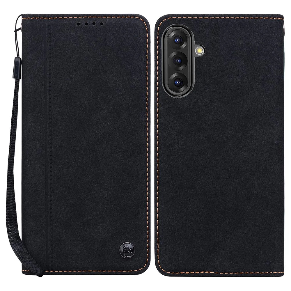 For Samsung Galaxy A36 5G / A56 5G Case Lines Pattern Wallet Leather Phone Cover with Strap - Black - 1