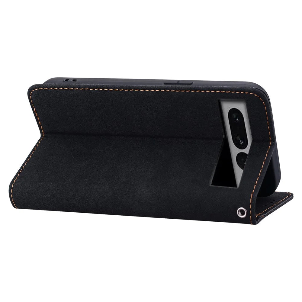For Google Pixel 8 Case Lines Pattern Wallet Leather Phone Cover with Strap - Black - 3
