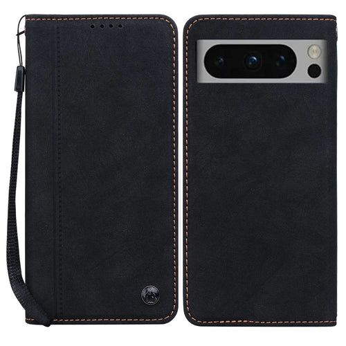 For Google Pixel 8 Pro Case Lines Pattern Wallet Leather Phone Cover with Strap - Black - 1