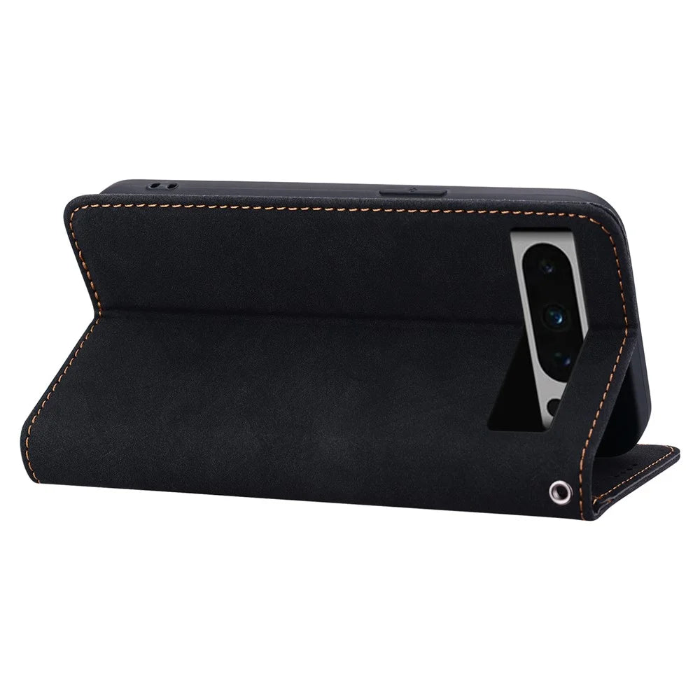 For Google Pixel 8 Pro Case Lines Pattern Wallet Leather Phone Cover with Strap - Black - 3